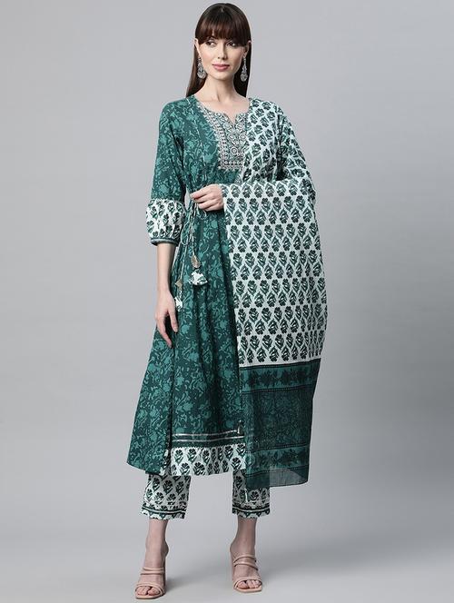 women three quarter sleeve kurta pant with dupatta set - 18686892 - Very Small Image - 1