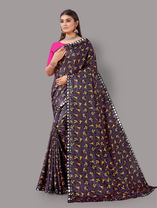 women's floral black colored saree - 18688656 - Very Small Image - 1