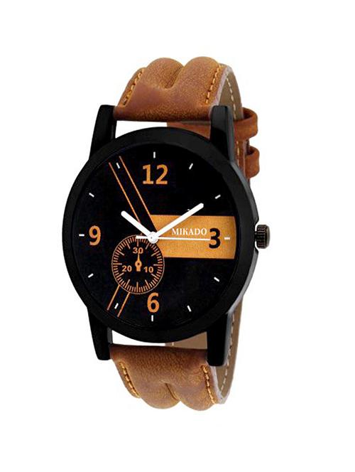 new stylish tan leather strap and multicolor dial watch for boy's and men's - 18689590 - Very Small Image - 1