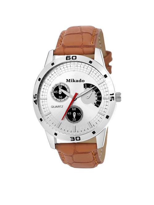 delight fashion tan leather strap and casual round analog watch for men's and boy's with 1 year warranty - 18689642 - Very Small Image - 1