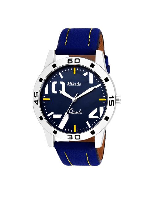 mg royal blue genuine leather strap and high quality battery analog watch for boy's and men's - 18689745 - Very Small Image - 1