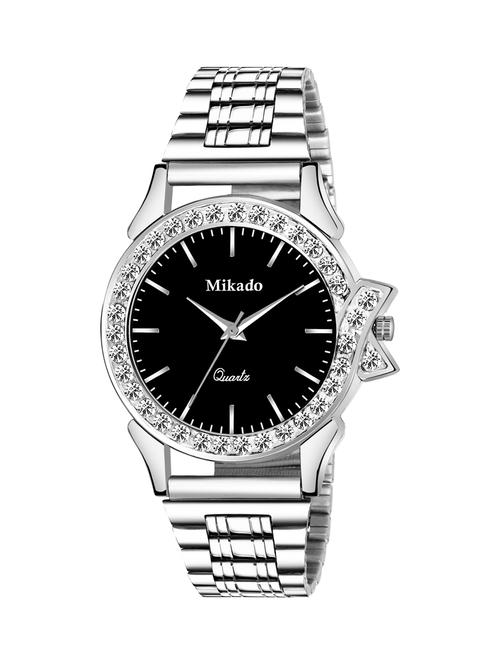 black premium quality water resistant metal chain watch for girls & women - 18690841 - Very Small Image - 1