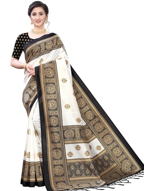 women's printed white colored saree with blouse - 18693093 - Very Small Image - 1