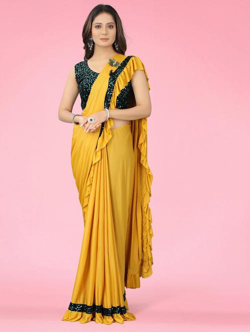 women's self design yellow colored saree with blouse - 18693266 - Very Small Image - 1