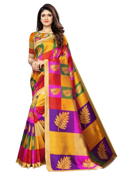 women's printed multi colored saree with blouse - 18693361 - Very Small Image - 1