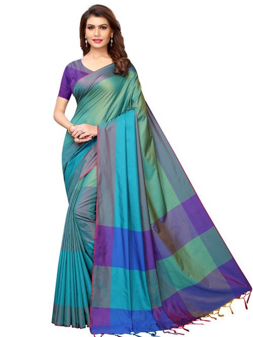 color blocked printed saree with blouse - 18693408 - Very Small Image - 1