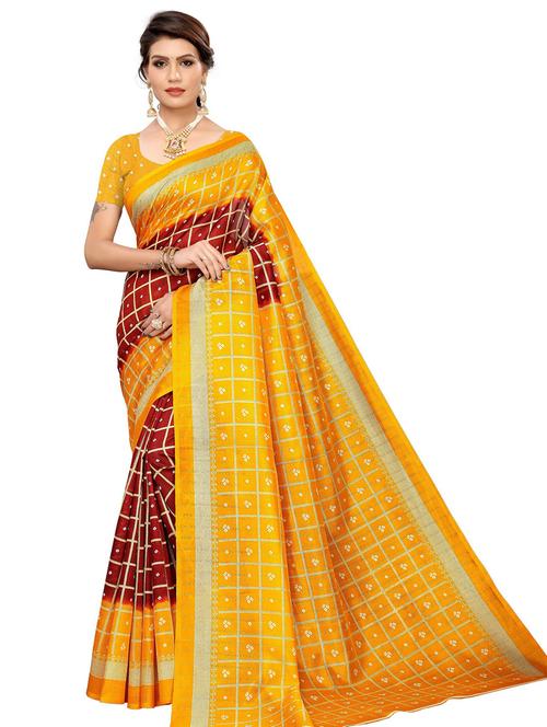 women's bandhani maroon colored saree with blouse - 18693523 - Very Small Image - 1