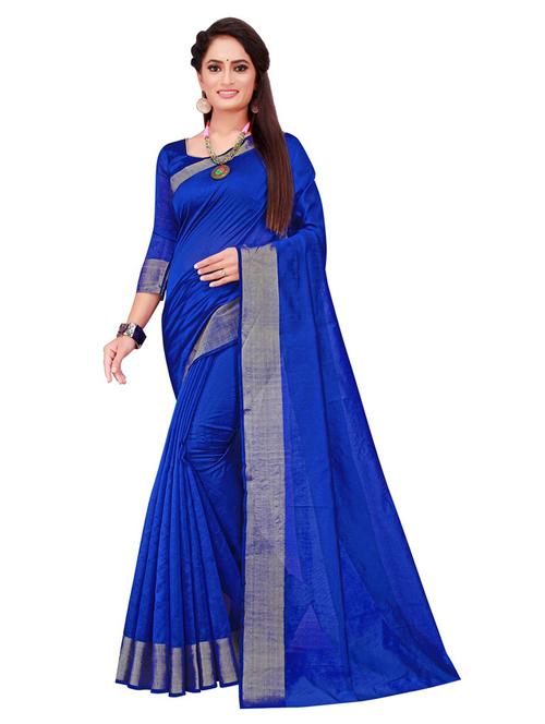 women's bordered blue colored saree with blouse - 18696308 - Very Small Image - 1