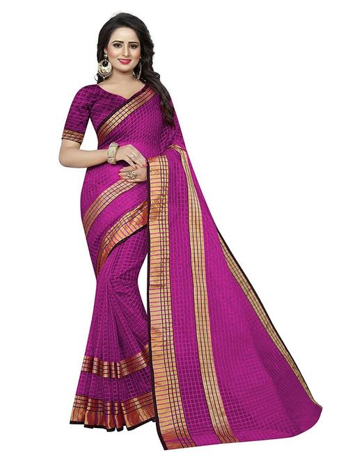 women's checks purple colored saree with blouse - 18696317 - Very Small Image - 1