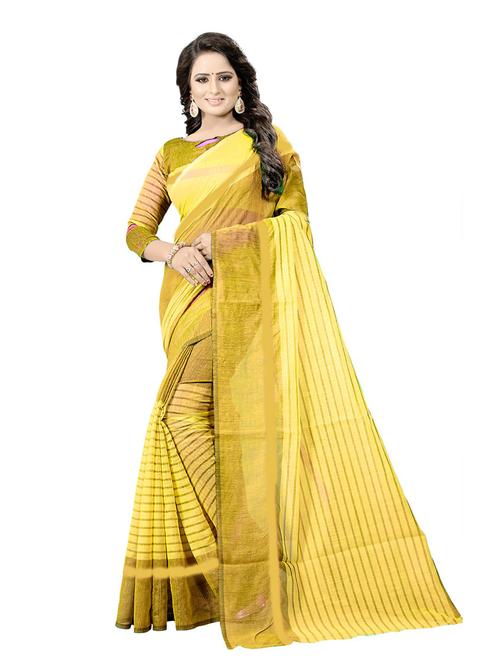 women's stripes yellow colored saree with blouse - 18696321 - Very Small Image - 1