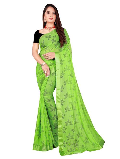 women's leaf print green colored saree with blouse - 18696333 - Very Small Image - 1