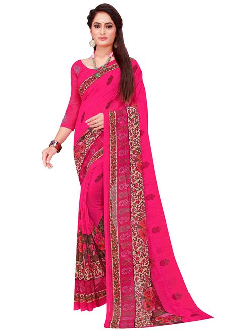 women's floral pink colored saree with blouse - 18696411 - Very Small Image - 1