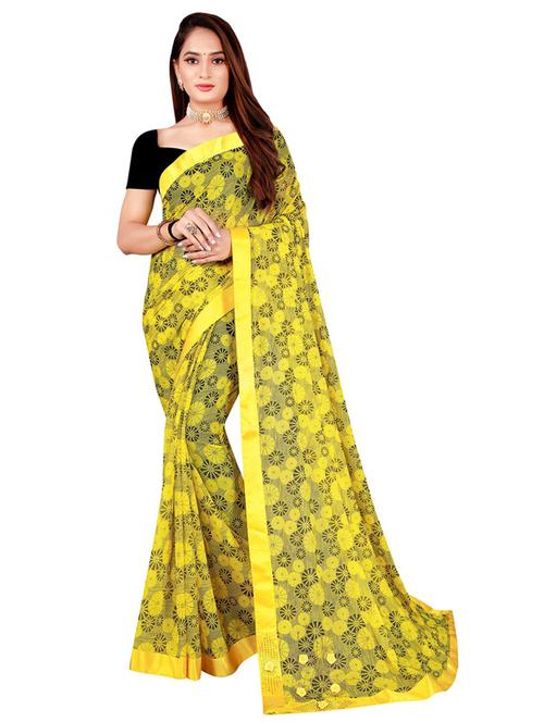 women's printed yellow colored saree with blouse - 18696562 - Very Small Image - 1