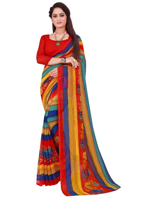 women's stripes multi colored saree with blouse - 18696712 - Very Small Image - 1