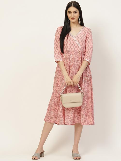 pink cotton tiered ethnic dress - 18699950 - Very Small Image - 1