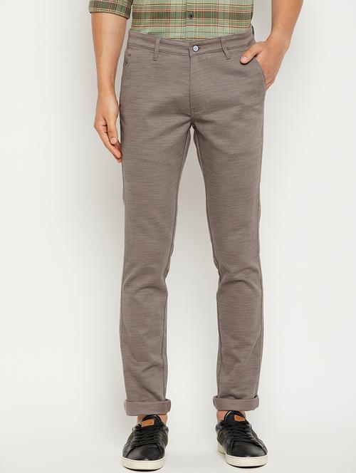 grey solid flat front casual trouser - 18701666 - Very Small Image - 1