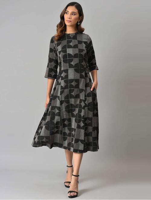 women's fit & flare self design dress - 18703692 - Very Small Image - 1