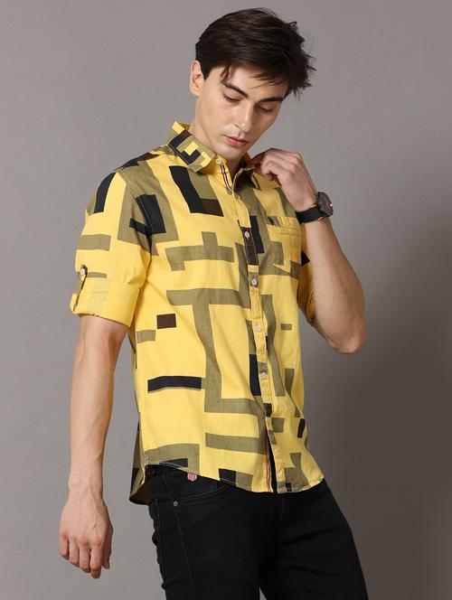yellow colored printed casual shirt - 18720653 - Very Small Image - 1