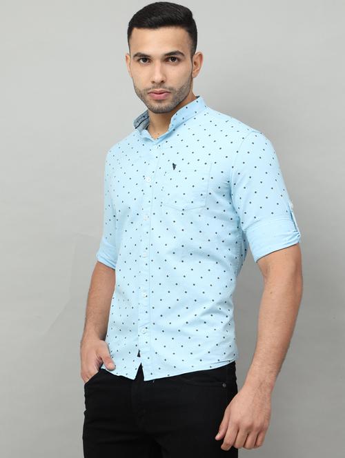 mandarin neck polka dot designed casual shirt - 18720666 - Very Small Image - 1