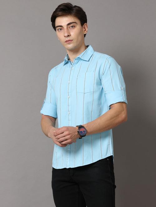 turquoise colored stripe design casual shirt - 18720668 - Very Small Image - 1