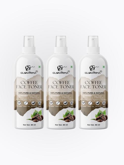 glowrima 100% natural coffee toner for cleansing & refreshing skin pore tightening toner with spray 60ml (pack of 3) - 18722446 - Very Small Image - 1