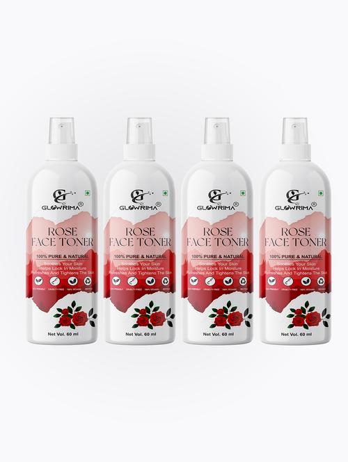 glowrima 100% natural rose toner for cleansing & refreshing skin pore tightening toner with spray 60ml (pack of 4) - 18722463 - Very Small Image - 1