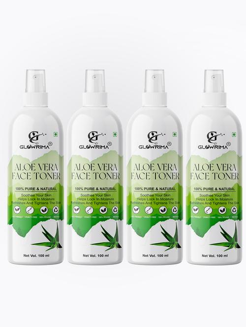 glowrima 100% natural aloe vera toner for cleansing & refreshing skin pore tightening toner with spray 100ml (pack of 4) - 18722475 - Very Small Image - 1