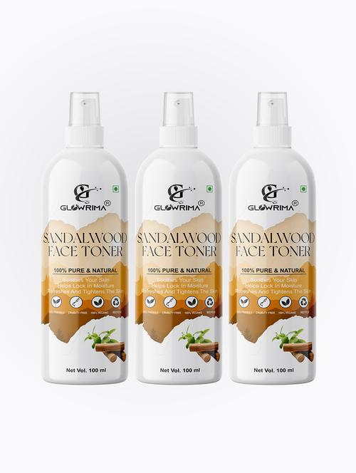 glowrima 100% natural sandalwood toner for cleansing & refreshing skin pore tightening toner with spray 100ml (pack of 3) - 18722498 - Very Small Image - 1
