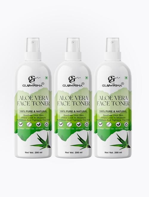 glowrima 100% natural aloe vera toner for cleansing & refreshing skin pore tightening toner with spray 200ml (pack of 3) - 18722506 - Very Small Image - 1