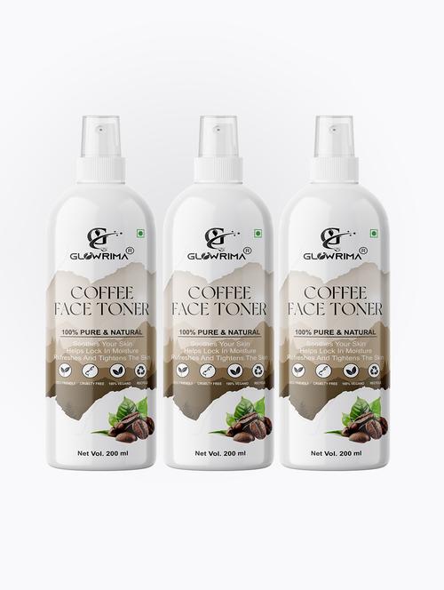 glowrima 100% natural coffee toner for cleansing & refreshing skin pore tightening toner with spray 200ml (pack of 3) - 18722509 - Very Small Image - 1
