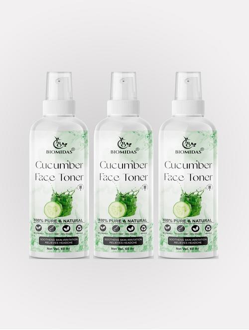 biomidas 100% natural cucumber toner for cleansing & refreshing skin pore tightening toner with spray 60ml (pack of 3) - 18722554 - Very Small Image - 1