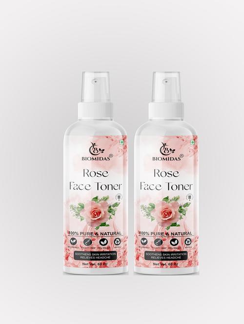 biomidas 100% natural rose toner for cleansing & refreshing skin pore tightening toner with spray 60ml (pack of 2) - 18722565 - Very Small Image - 1
