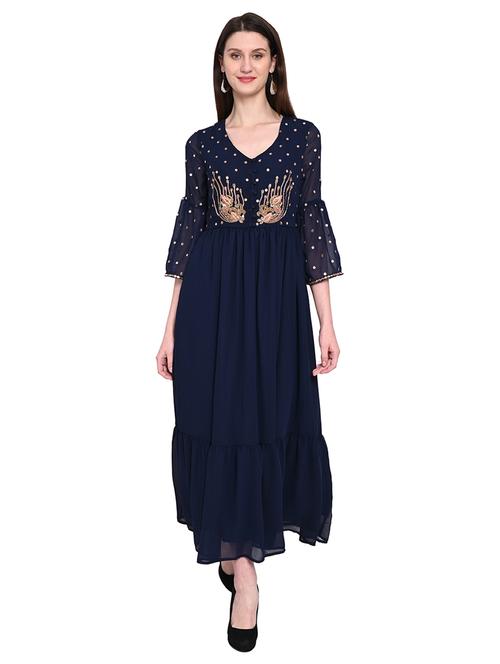 navy blue georgette aline ethnic dress - 18735484 - Very Small Image - 1