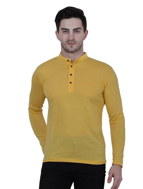 yellow colored mandarin neck t-shirt - 18736512 - Very Small Image - 1