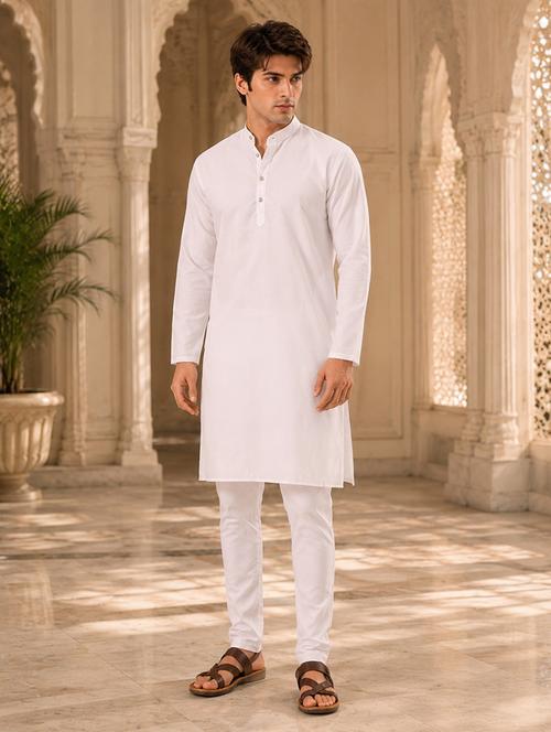 White Solid Mandarin Neck Kurta - 18736575 - Very Small Image - 1