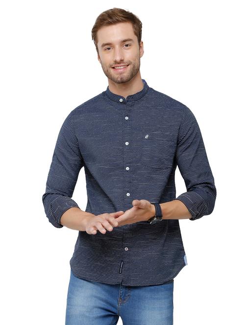 navy blue striped casual shirt - 18738183 - Very Small Image - 1