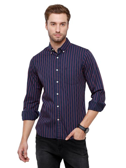 navy blue striped casual shirt - 18738245 - Very Small Image - 1