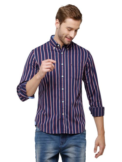 navy striped casual shirt - 18738250 - Very Small Image - 1