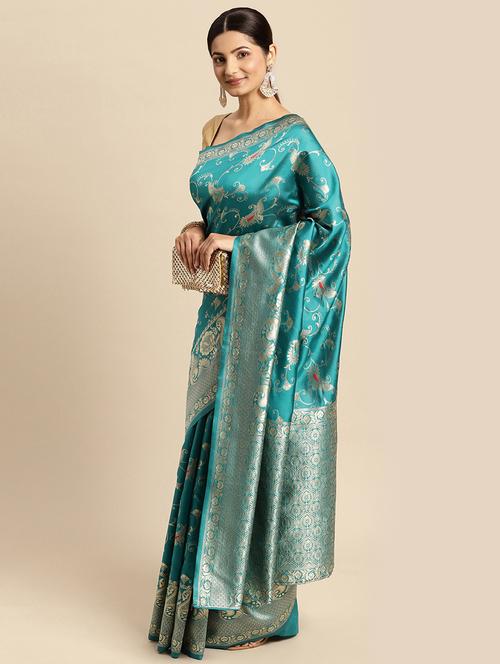 turquoise art silk kanjivaram saree - 18738896 - Very Small Image - 1