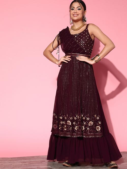 purple georgette layered gown - 18738934 - Very Small Image - 1