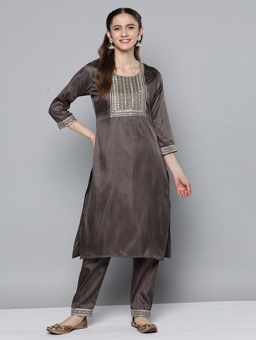 grey silk kurta pant  set - 18738950 - Very Small Image - 1