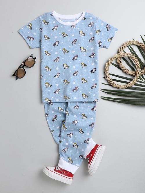 blue printed nightwear set - 18739000 - Very Small Image - 1