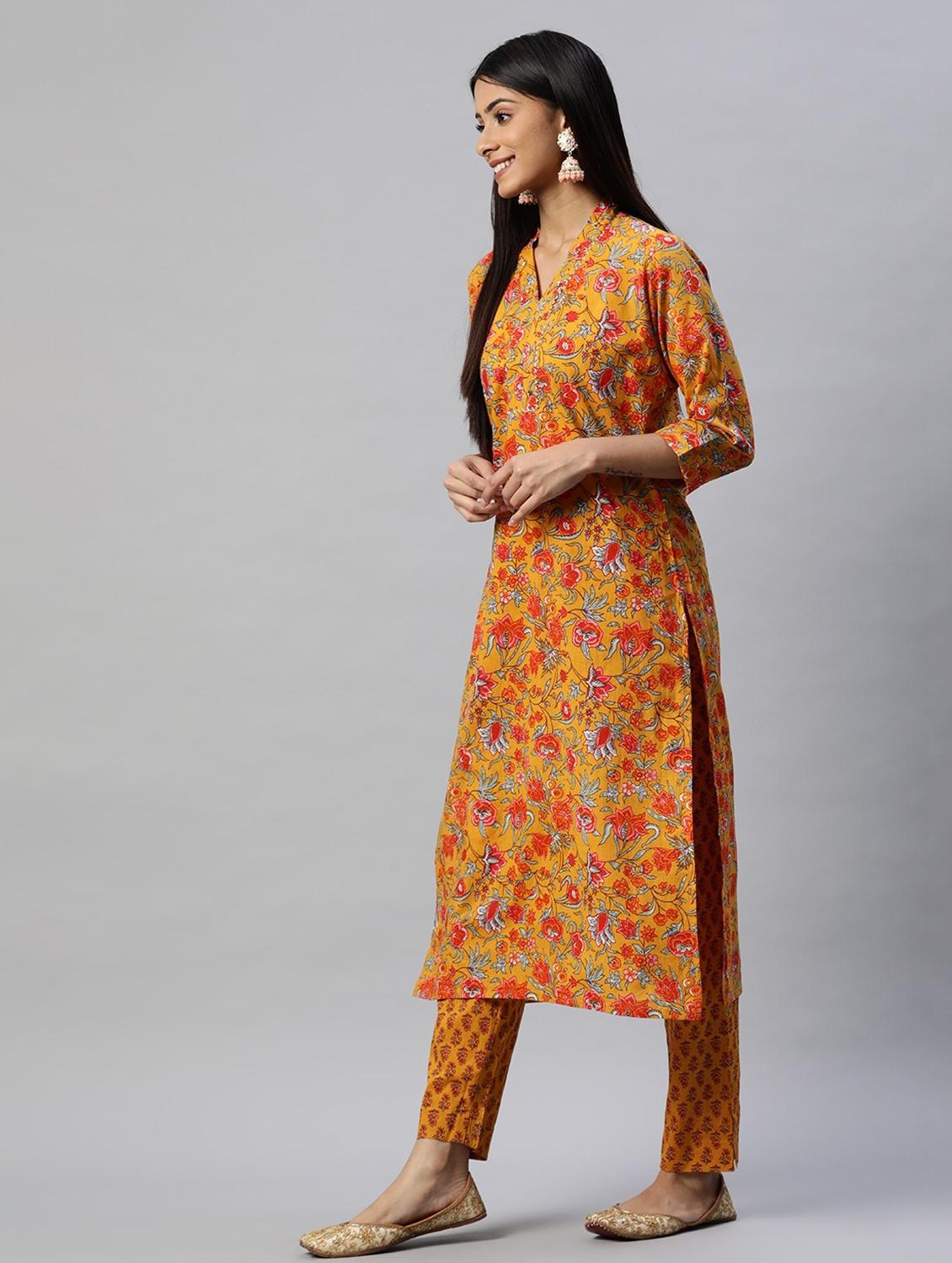 mustard floral printed suit set - 18739068 - Standard Image - 2