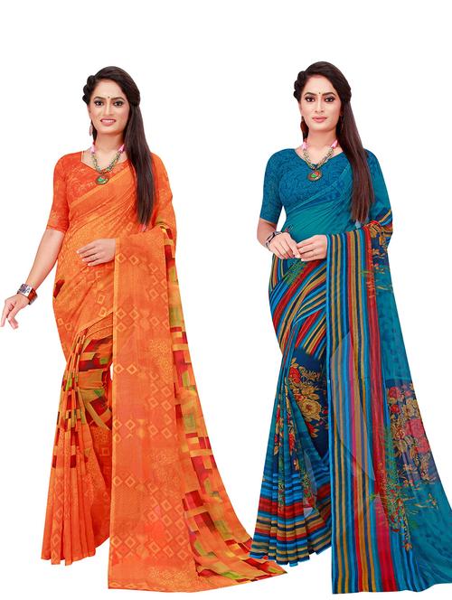 pack of 2 printed sarees with blouse - 18739954 - Very Small Image - 1