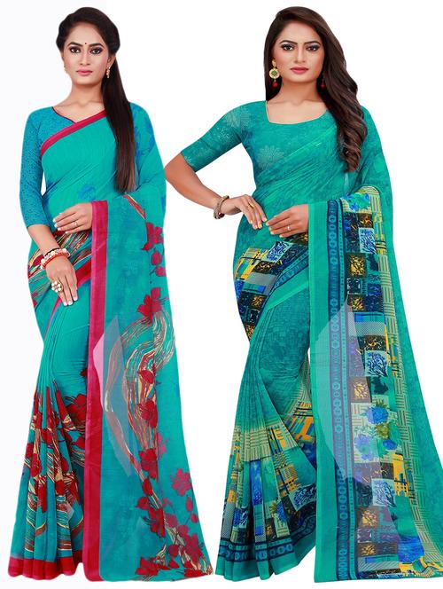 pack of 2 printed sarees with blouse - 18740538 - Very Small Image - 1