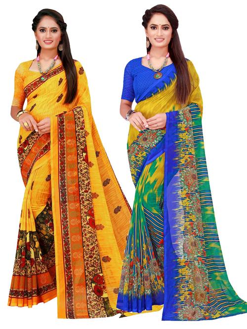 multi coloured printed saree set with blouse - 18740772 - Very Small Image - 1
