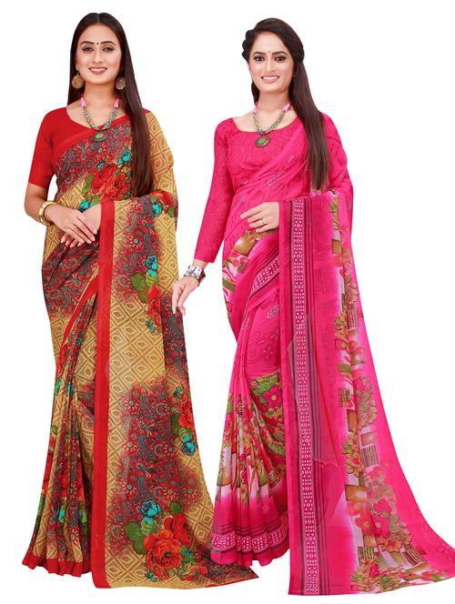 pack of 2 printed sarees with blouse - 18740923 - Very Small Image - 1