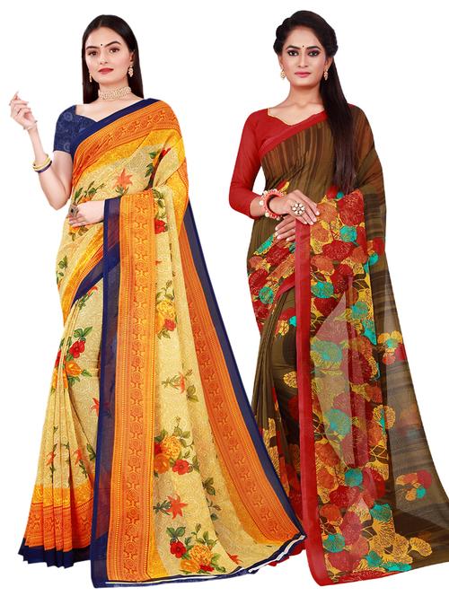 pack of 2 printed sarees with blouse - 18741470 - Very Small Image - 1