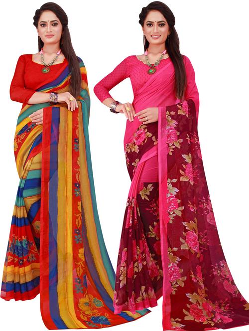 multi colored combo saree with blouse - 18741912 - Very Small Image - 1