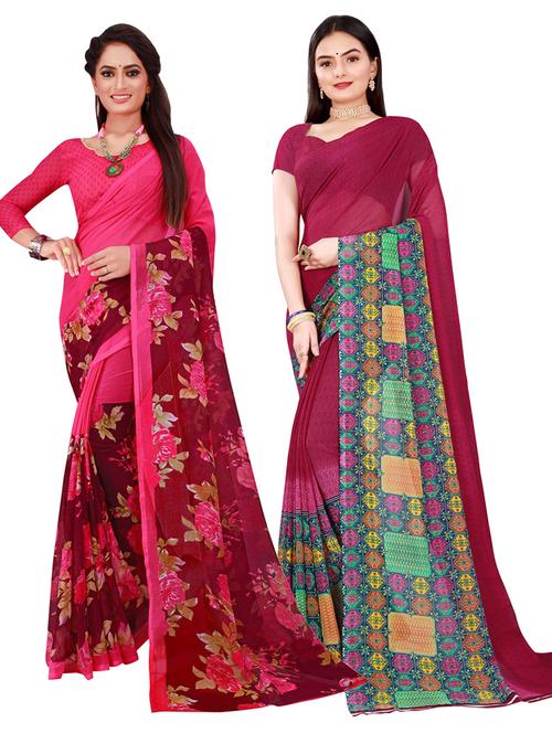 pack of 2 printed sarees with blouse - 18742184 - Very Small Image - 1
